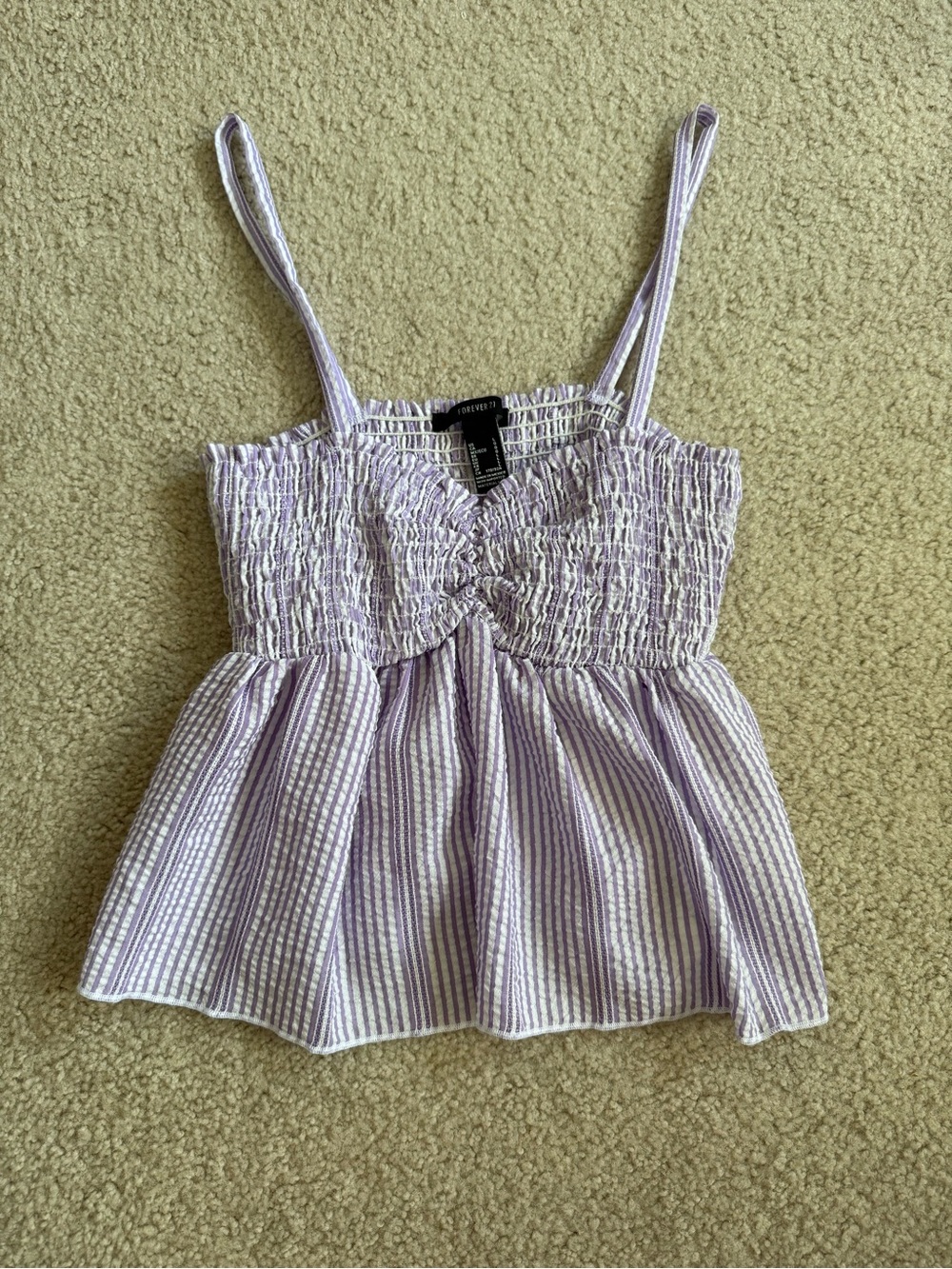 Forever 21 Lavender Striped Smocked Peplum Cami